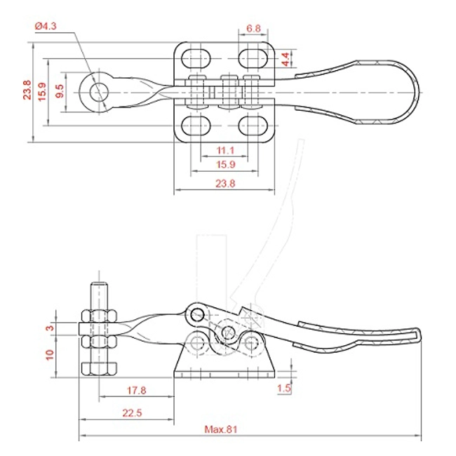 Vendita online Bloccaggio orizzontale base piatta braccio fisso 30 Kg. INOX